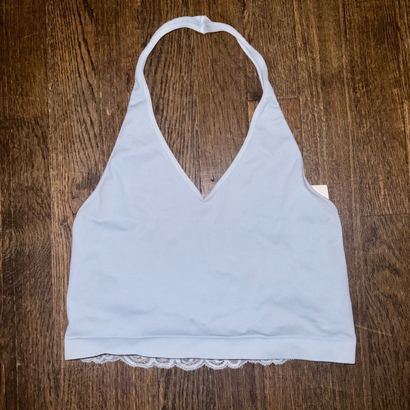 beautiful baby/powder blue halter top with a lacey open back! - Picture 1 of 4